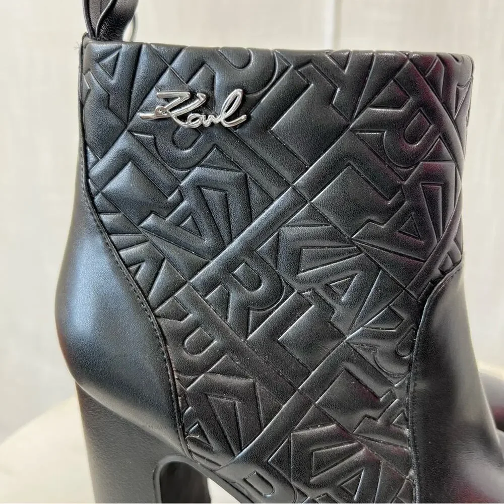 Karl Lagerfeld Ankle Boots Paris Petria Logo Quilted Square Toe Heeled Size 9.5